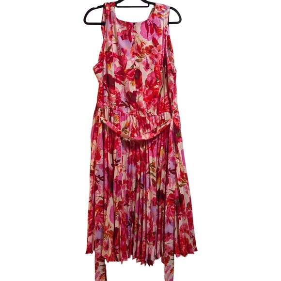 Gorgeous Lane Bryant Floral Pleated Dress Pink Red Size 24 3X Wedding Guest - Picture 3 of 9
